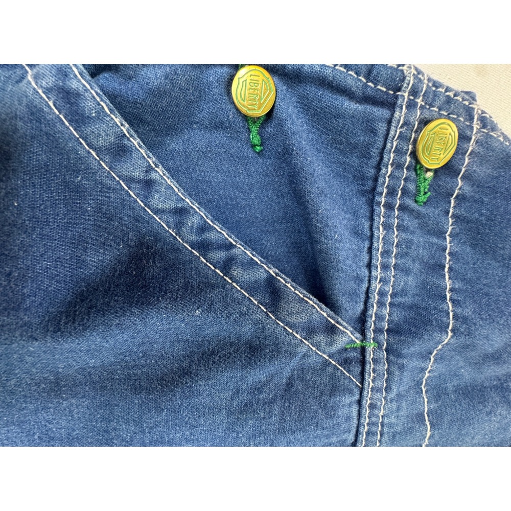 Liberty Overalls Vintage Denim Floral Embroidery Lace Trim Carpenter Blue L/XL - Picture 9 of 16